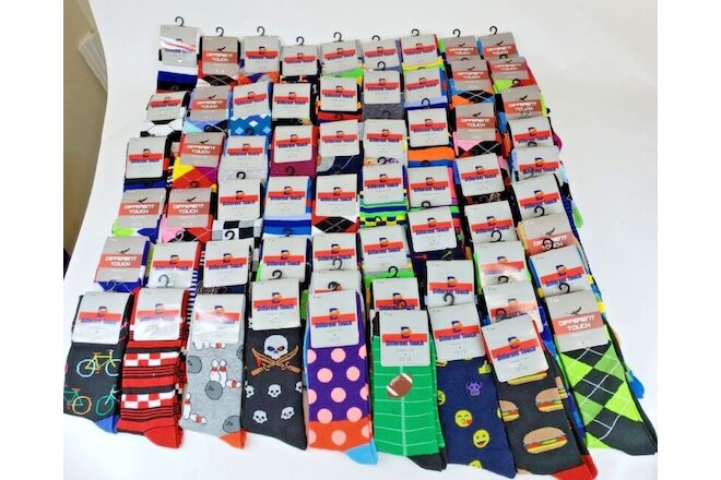 50 Pairs Wholesale Bulk Lot Men's  Assorted Designs Novelty Dress Crew Socks