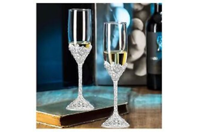 Champagne Flutes Wedding,Champagne Glasses Set of 2 Metal Base With Crystal S...