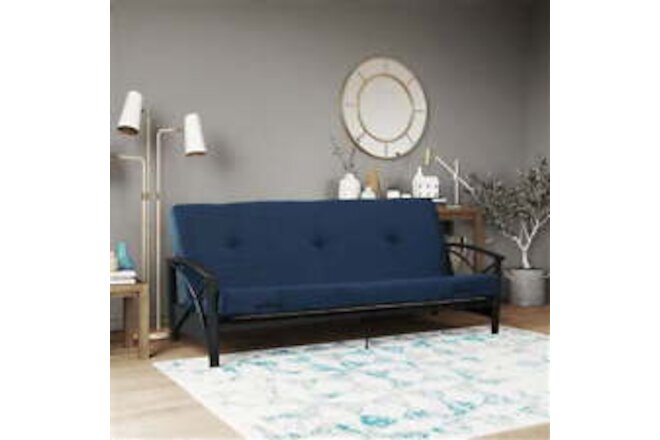 Futon Mattress with Tufted Cover and Recycled Polyester Fill, Full, Blue