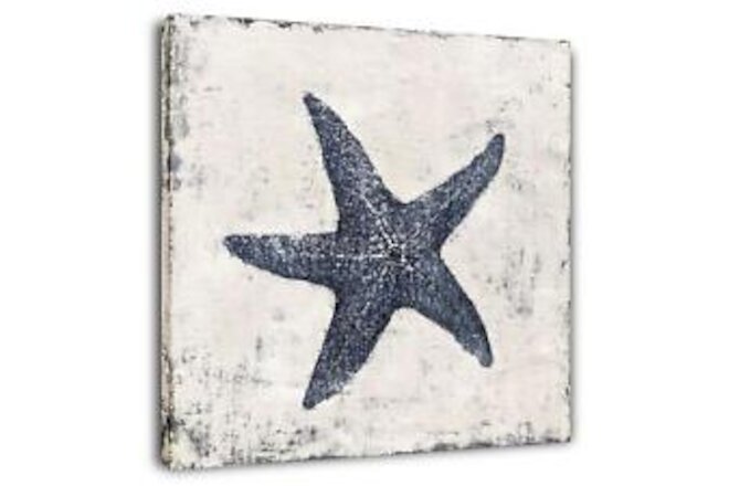 Starfish Canvas Wall Art Hand Painted Blue And White Painting Pictures Coasta...