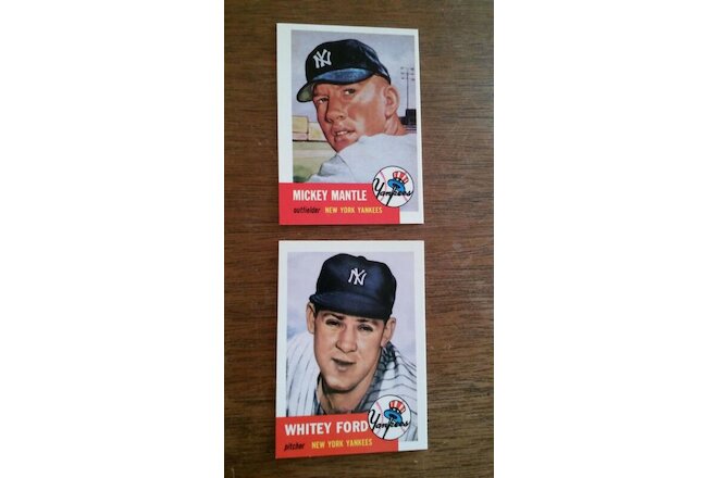 MICKEY MANTLE #82 + WHITEY FORD  #207,  1953 TOPPS ARCHIVES LOT NEW YORK YANKEES
