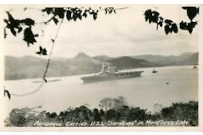 Vintage Military U.S.S. Saratoga Miraflores Lakes Panama Canal Zone RPPC 1930s