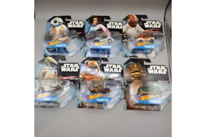 Lot of 6 2014 New Hot Wheels Star Wars Character Cars BB8, Leia, Wicket & More