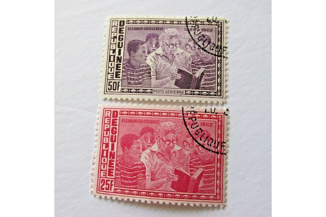 Eleanor Roosevelt Postage Stamps Republique De Guinee 1962 Reading to Children