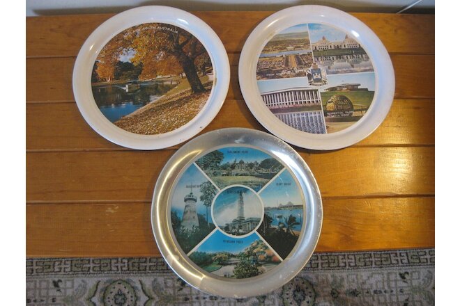 3 x Vintage Drinks Trays (Brisbane / Adelaide/ Canberra) Classic 1960s Souvenirs