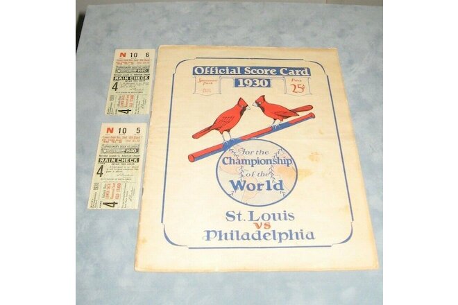 1930 - World Series Official Score Card - w/2Ticket Stubs - 4th Game - Scored