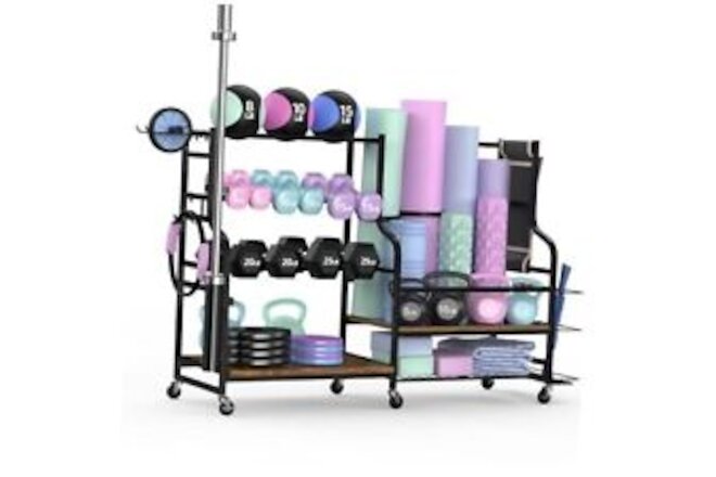Weight Rack for Dumbbells, Home Gym Storage for Yoga Mat Dumbbells Black Wood