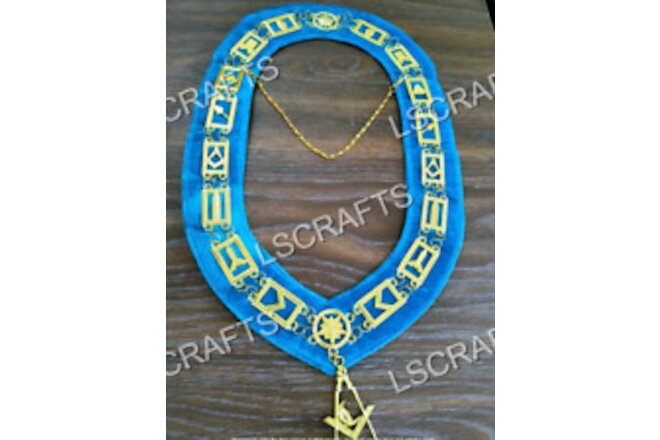 Masonic Master Masons Blue Lodge Gold Collar Chain +Junior Deacon Jewel