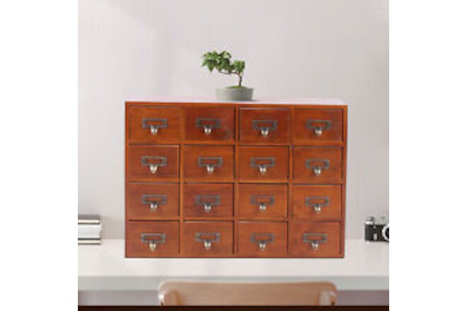 Wooden Storage Box with 16 Drawers Medicine Cabinet Organizer Retro Storage Box
