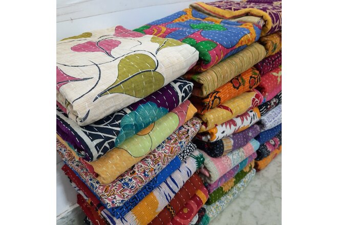 Wholesale Lot of 10 Vintage Handmade Kantha Quilts,Reversible Throws