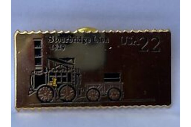 Steam Locomotives: Stourbridge Lion 1987 22c Train #2362 Stamp Pin Pinback NEW