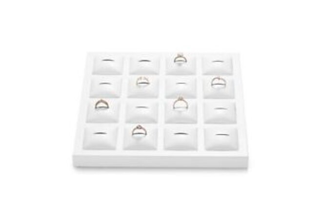 16 Slots White Jewelry Ring Display Tray PU Leather Rings Display 16-Ring Tray