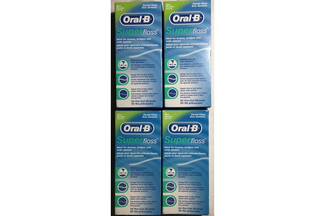 Oral-B Super Floss Mint Dental Floss Pre-Cut Strands 50 Each, LOT OF 4