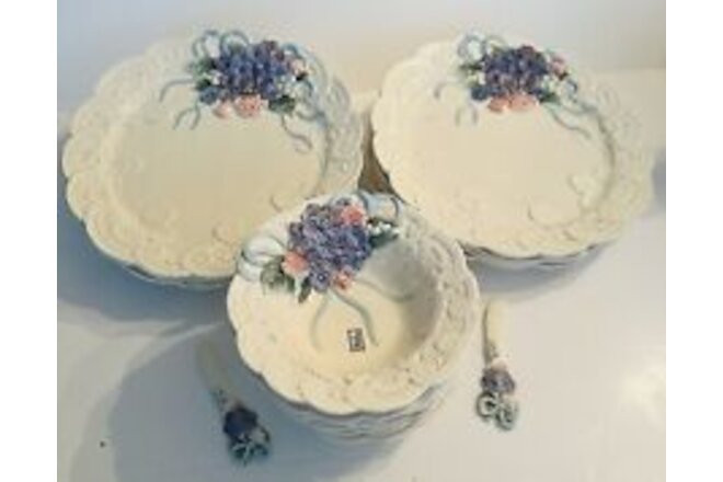 Victorian Lace Plate by FITZ & FLOYD Hydrangea Plate Vintage_ set of 7 placing