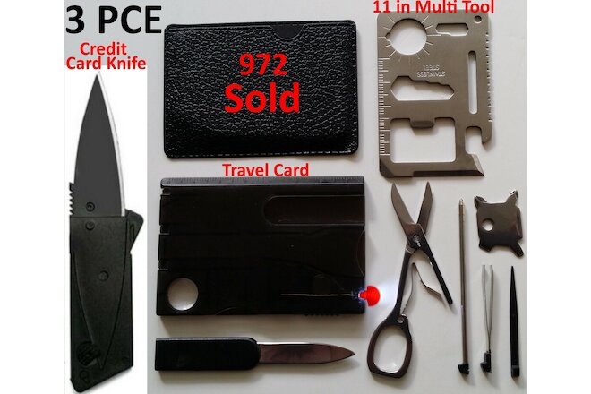 Credit Card Knives 11 in 1 Multi tools 3 Lot Wallet Thin Pocket Survival Knife