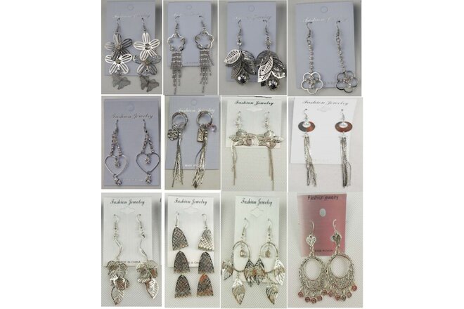 SU-2 Wholesale lot 12 pairs Fashion Dangle Silver Plated  Earrings US-SELLER
