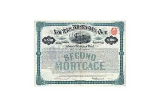 New York, Pennsylvania & Ohio Railroad Company Bond // $500/$100 // Gray // 1880