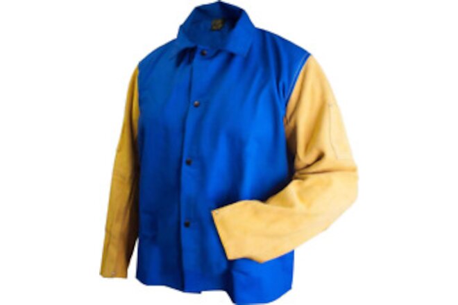 9230 36" 9 Oz. Blue FR Cotton/Leather Welding Jacket, X-Large