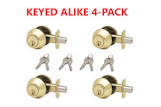 [4 Pack] Keyed Alike Deadbolts Adjustable 2-3/8" or 2-3/4",Polished Brass Finish