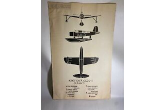 Vintage WWII Vought OS2U Kingfisher Observation Floatplane Recognition Poster