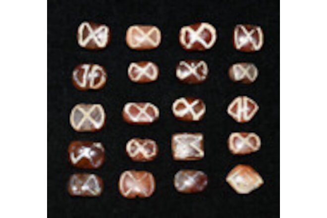 Lot Sale 20 Ancient Indus Valley Etched Carnelian Beads Circa 2600-1700 BCE