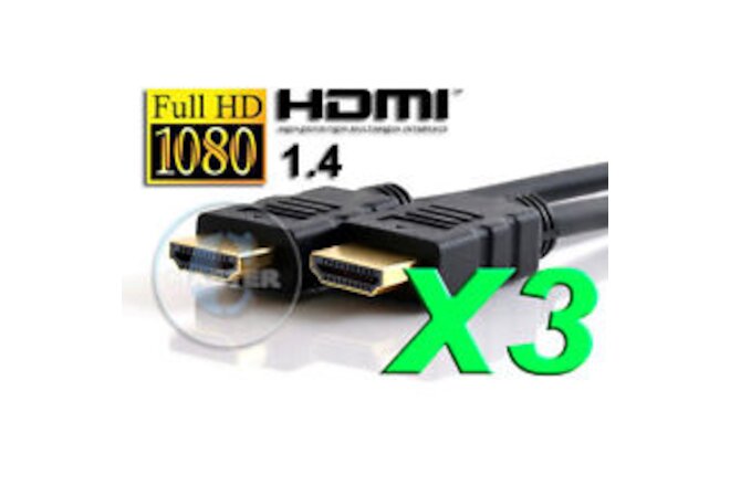 3X 6ft HD TV HIGH SPEED GOLD PLATED AV HDMI CABLE XBOX PS3 PS4 VIDEO GAME PLAYER