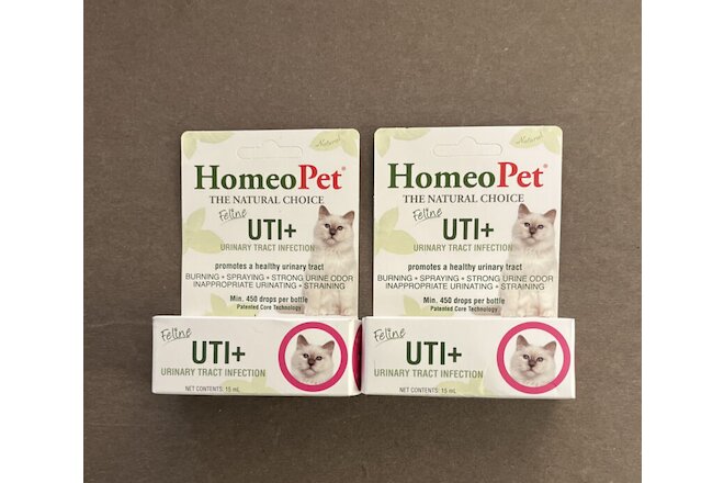 TWO (2) HOMEOPET FELINE UTI+ URINARY TRACT INFECTION NATURAL HOMEOPATHIC REMEDY