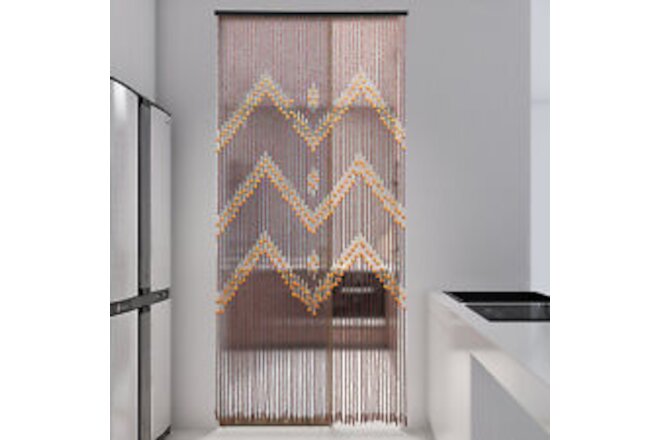 Handmade Beaded Curtain Wood & Bamboo Fly Screen for Bath Bedroom Porch Doorway