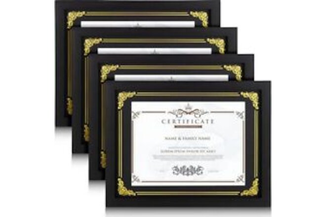 4 Pcs 11x14 Graduation Diploma Frame for 8.5x11with Gold Foil Border Certific...