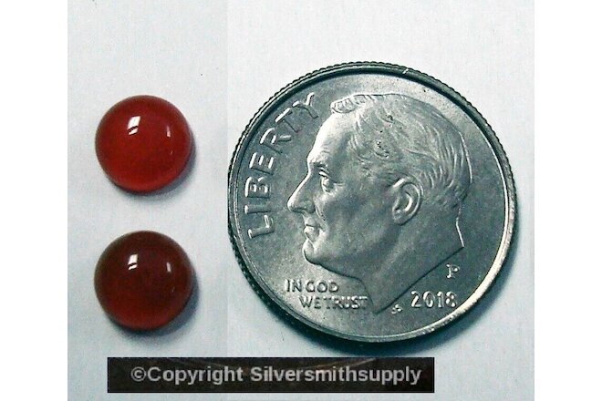 Two 6mm round carnelian agate domed cabochon flat backed gem gemstones cb023
