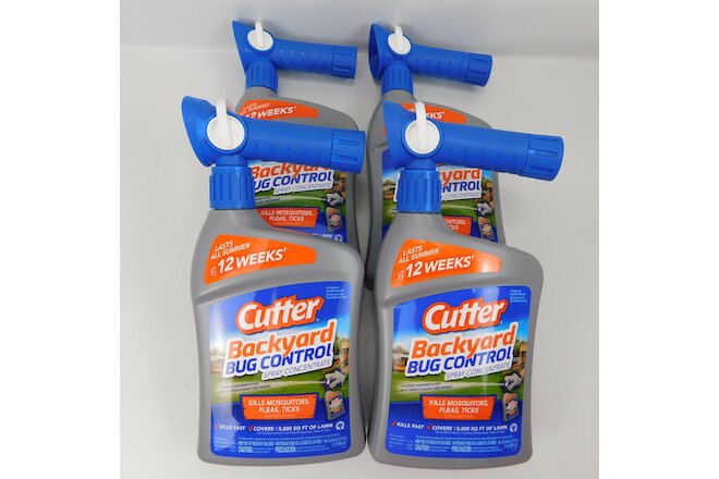 4 Lot - Cutter Backyard Bug Control Spray Concentrate, 32 oz. Kills Ticks & Flea