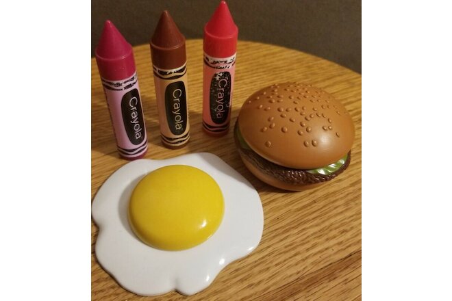 Vintage 70's Avon Collectible Novelty Lip Gloss Compacts Egg Burger & Crayons
