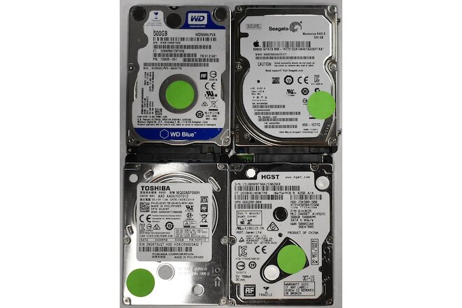 Lot of 20 500GB 2.5" Laptop SATA Hard Drives Mix Brand Seagate WD Hitachi Toshib