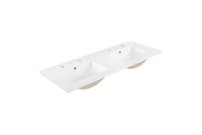 Maklaine Contemporary 48" Ceramic Double Basin Bathroom Sink in White