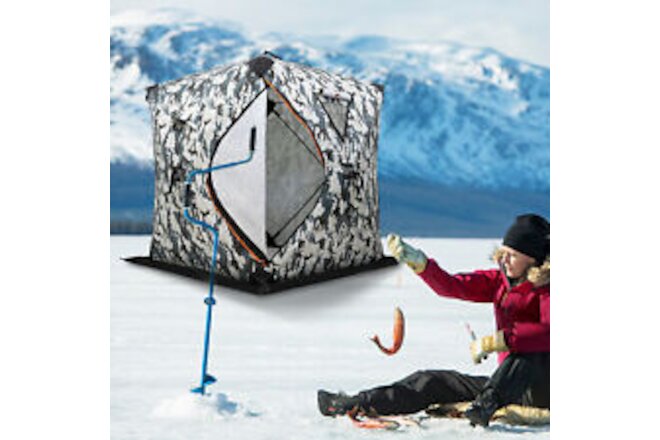 2 Person Insulated Ice Fishing Shelter Pop-Up Portable Ice Fishing Tent 57x57x65