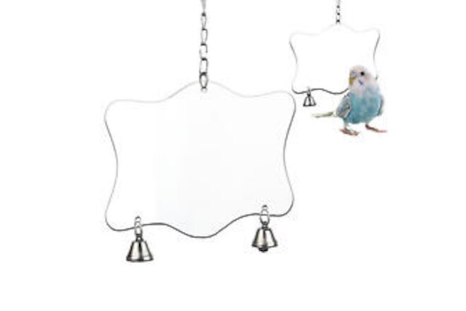 Parrot Mirror with Bells for Cage Acrylic Large Bird Mirror Cage Toy Bird Toy