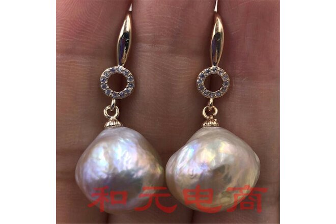 HUGE baroque purple south sea pearl earrings 18K gold earbob AAA party TwoPin