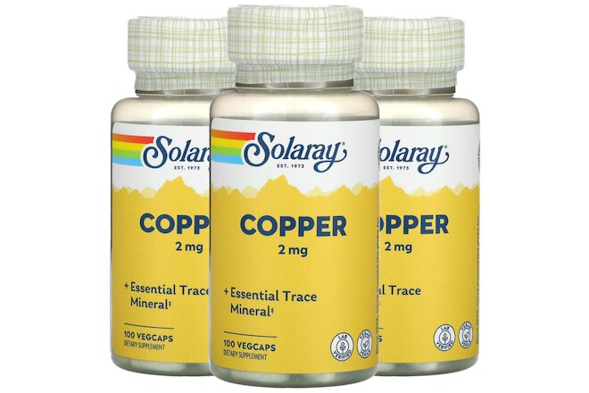 Solaray, (3 Pack) Copper, 2 mg, 100 VegCaps