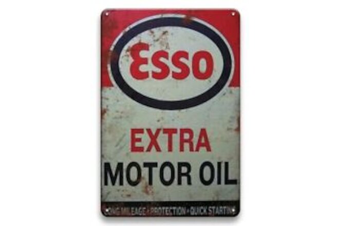 DISTRESSED ESSO EXTRA MOTOR OIL SIGN 8X12" LONG MILEAGE PROTECTION FAST STARTING
