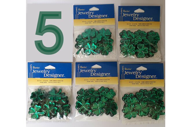 5pkgs Darice 25mm Green Shamrock Rhinestones 16pc=80pc St. Patricks Day Crafts