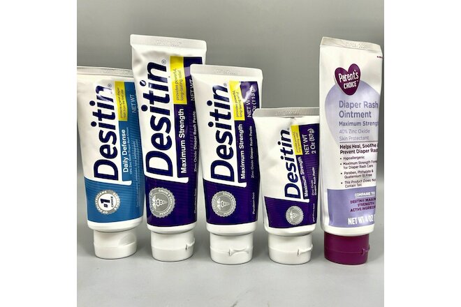 Desitin Maximum Strength Diaper Rash Cream Zinc Oxide MIX, Set of 5 Exp 3/23+