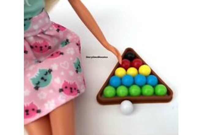 Miniature Doll BILLIARD BALLS & RACK Pool Table Toy 1/6 Works For Barbie NEW