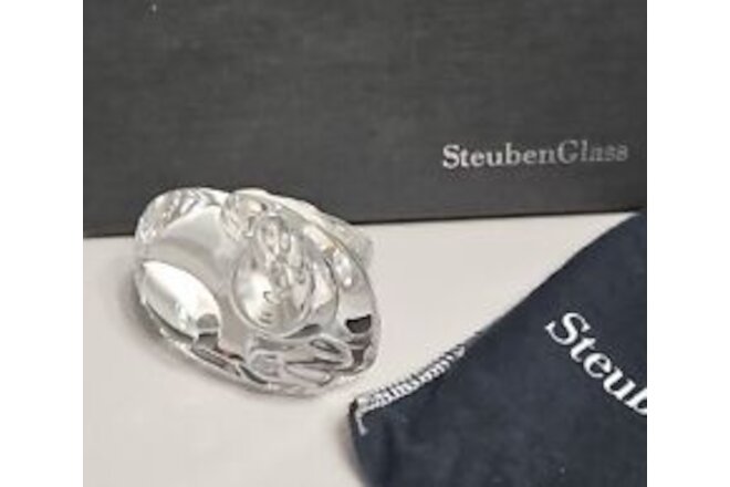 Steuben Crystal Art Glass RAM  Figurine Mint! WITH BOX POUCH HAND COOLER NEW