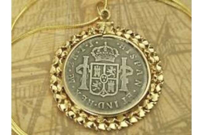 1792 Spanish Peruvia 2Reales Silver Coin Pendant & Gold Filled Chain w COA &Box