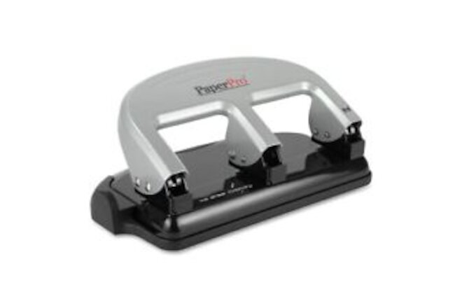 PaperPro 40-Sheet Traditional Three-Hole Punch, Rubber Base, Black/Silver