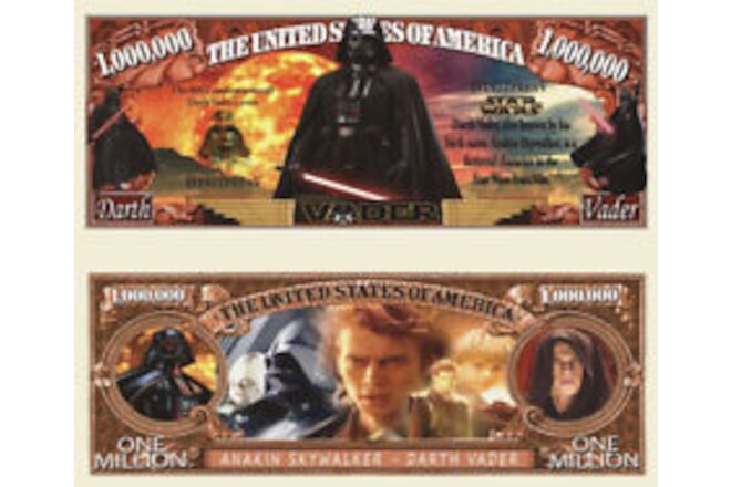 Star Wars Darth Vader Collectbile Pack of 100 Funny Money 1 Million Dollar Bills