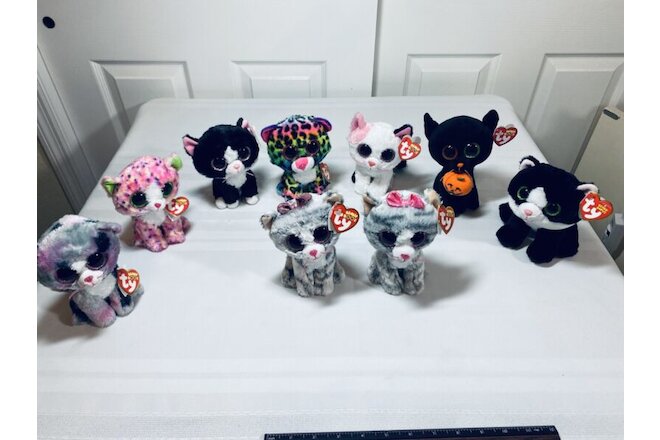 Ty Beanie Boos Lot of 9 MWMT 6 inch Rare or Retired Cat Plushies New Old Stock