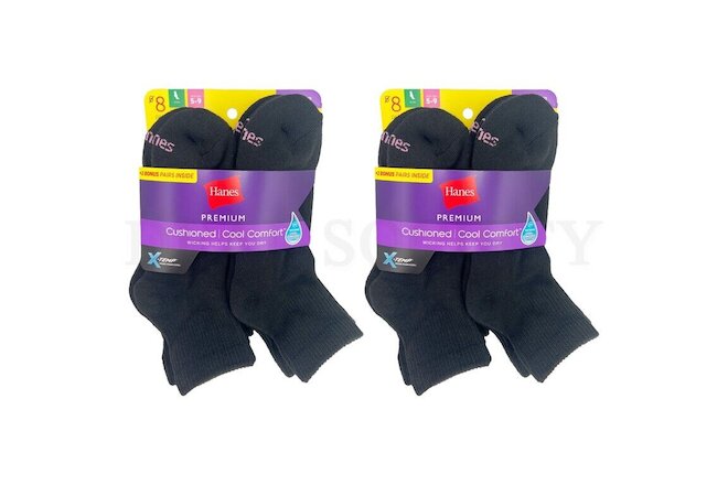 Hanes Premium Womens Ankle Length Cushioned Cool Comfort Socks Sz 5-9 - 16 Pairs