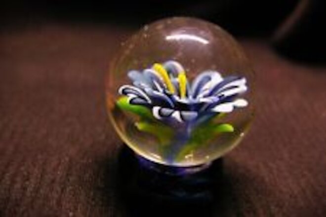 TJ art glass borosilicate light blue/dark blue Flower implosion marble
