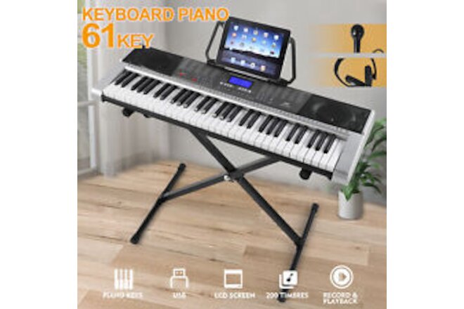 61 Key Electronic Keyboards Piano Portable Digital Organs W/Headphone Microphone